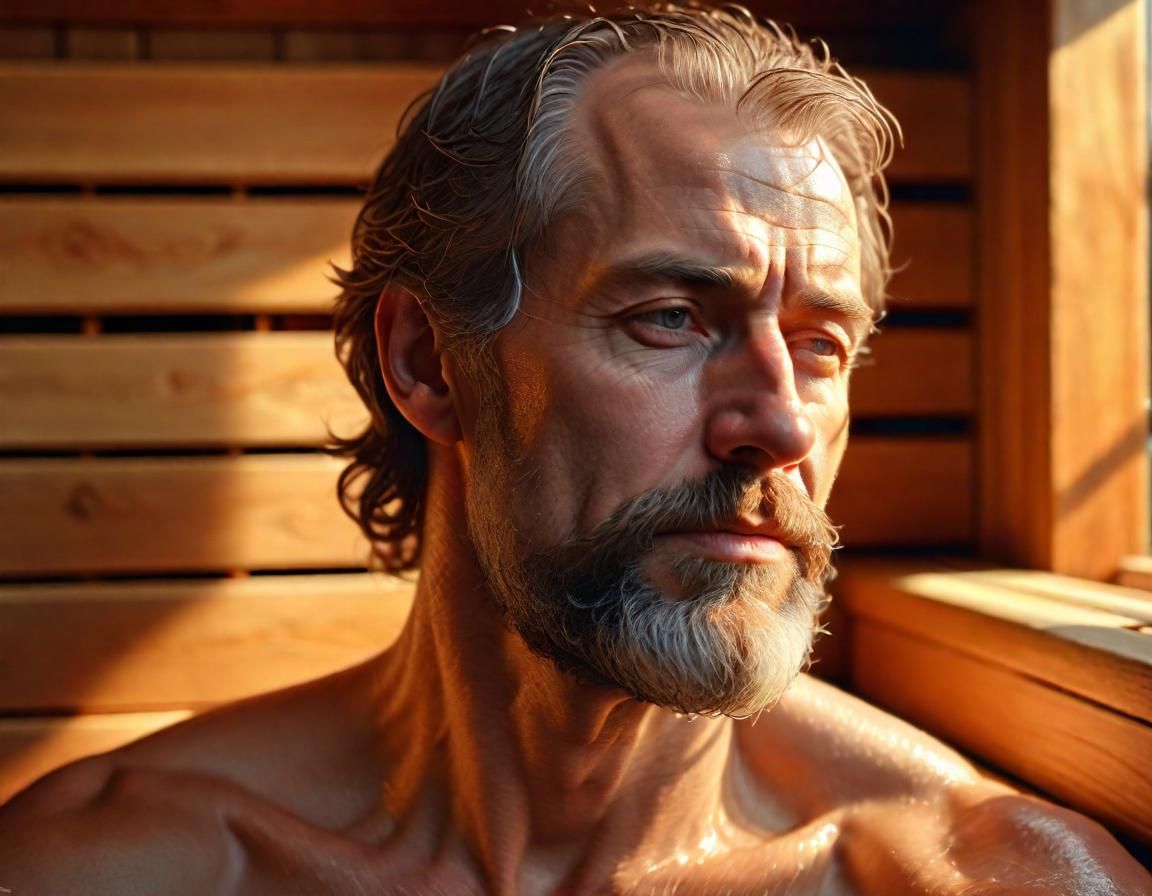 Renaissance Man in Sauna at Sunrise