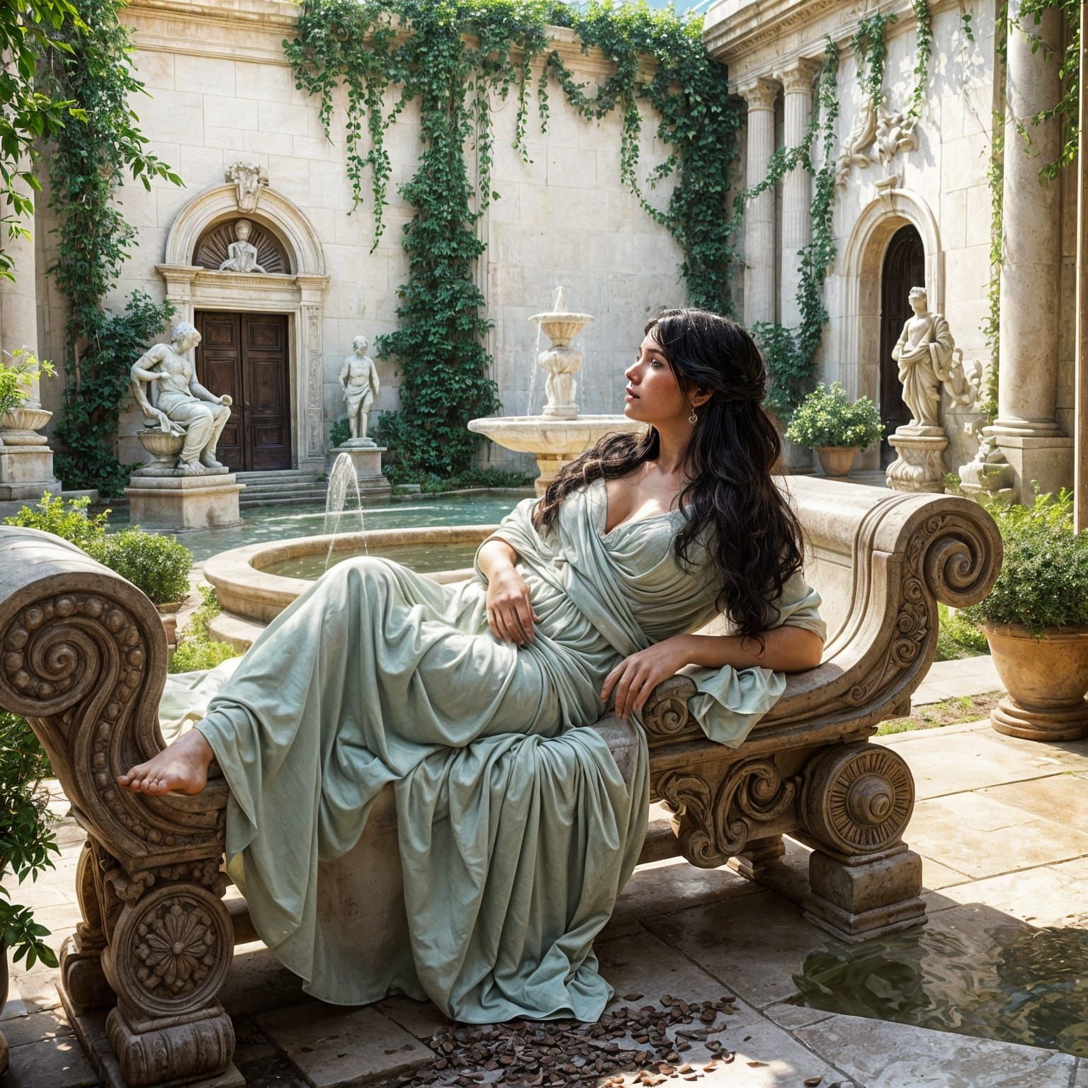 Classical Beauty: Roman Woman in Courtyard