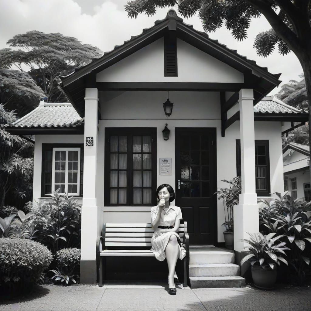 Classic Black and White Bungalows in a Film Noir Setting