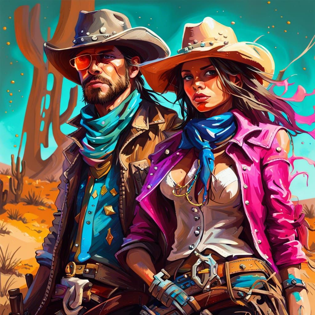 Wild West Cowboy and Cowgirl in Graffiti Art