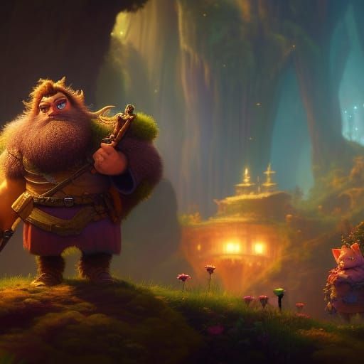 Cute Hairy Troll Portrait in Walt Disney Style