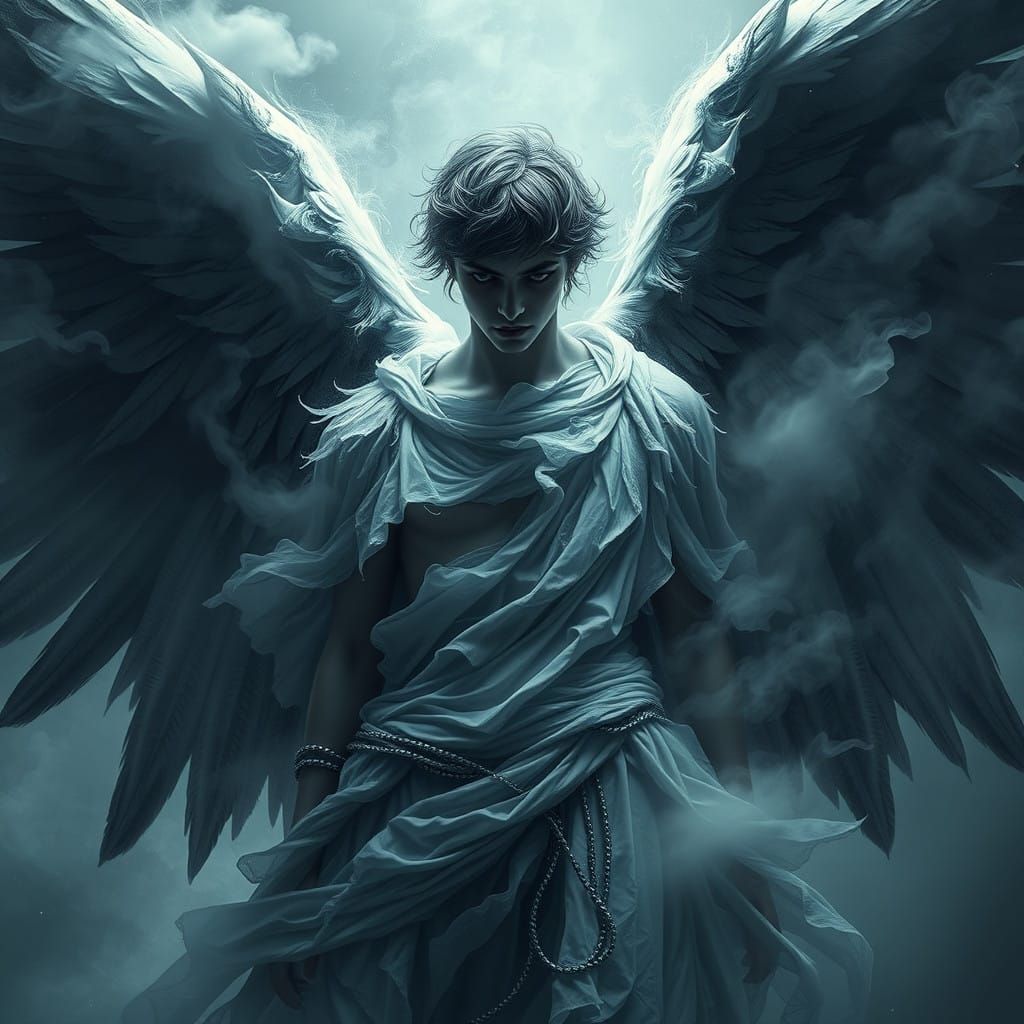 Mystical Fallen Angel in Ethereal Mist