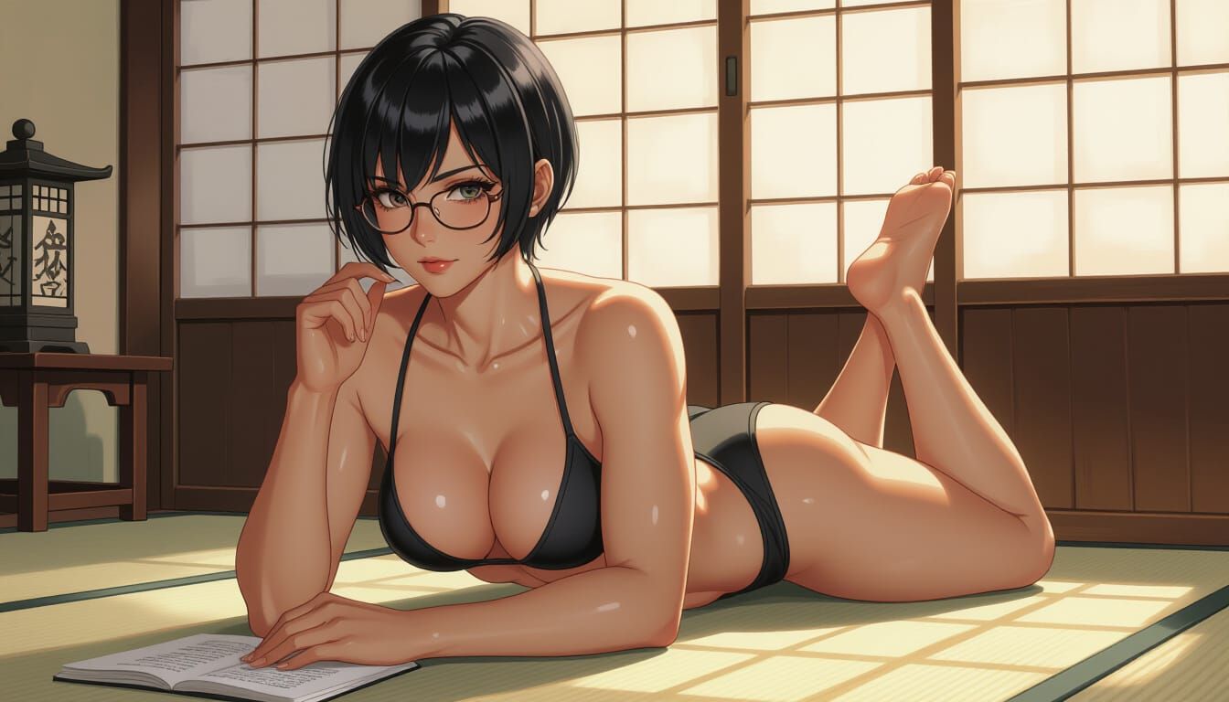 Muscular Japanese Woman in Gothic Illustration Style