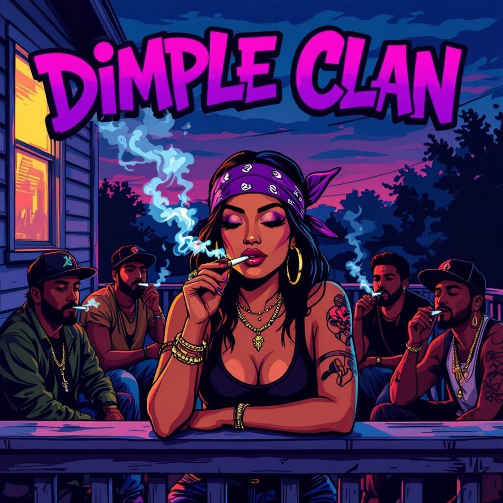 Gangster Latina Woman and Homies Smoking Weed on Porch