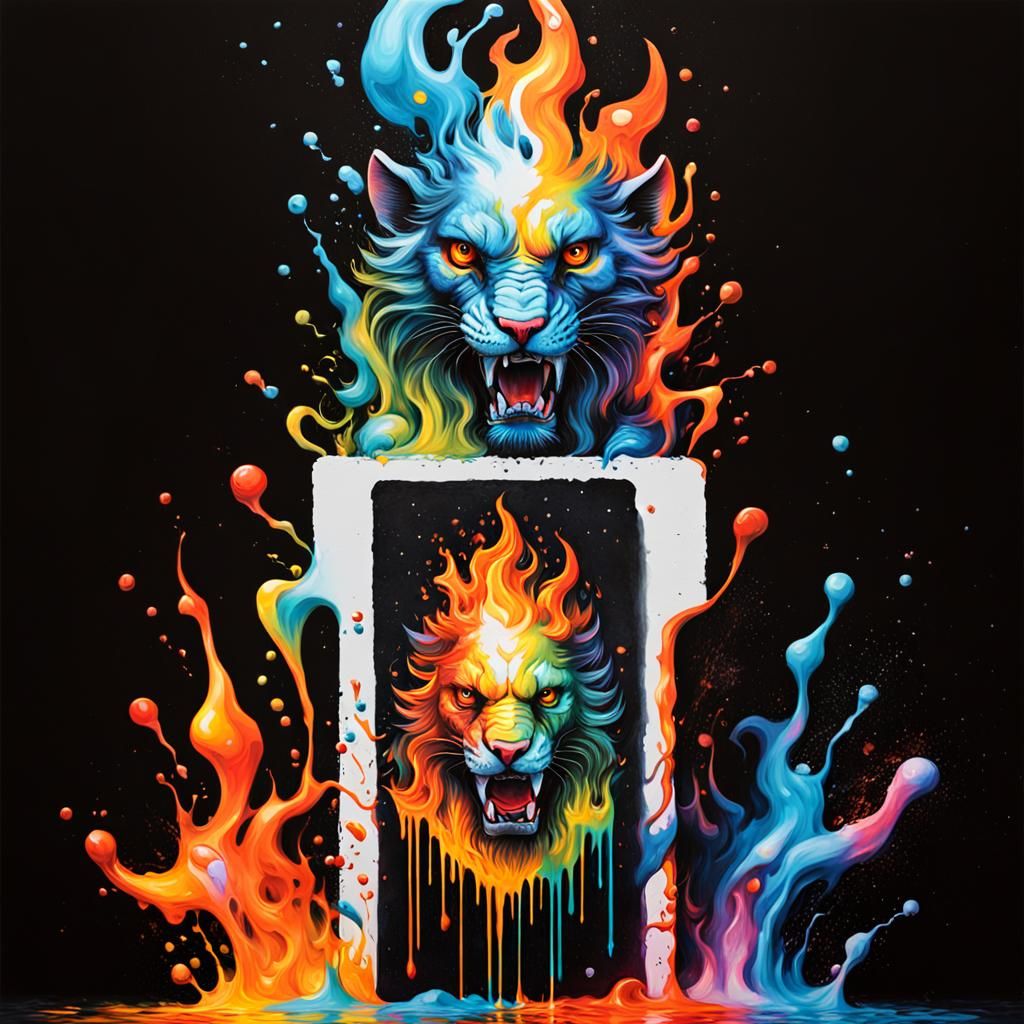 Fiery Card Chimera in Graffiti Art Style