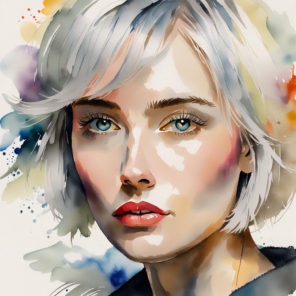 Watercolour Portrait of a Girl with Silver Hair
