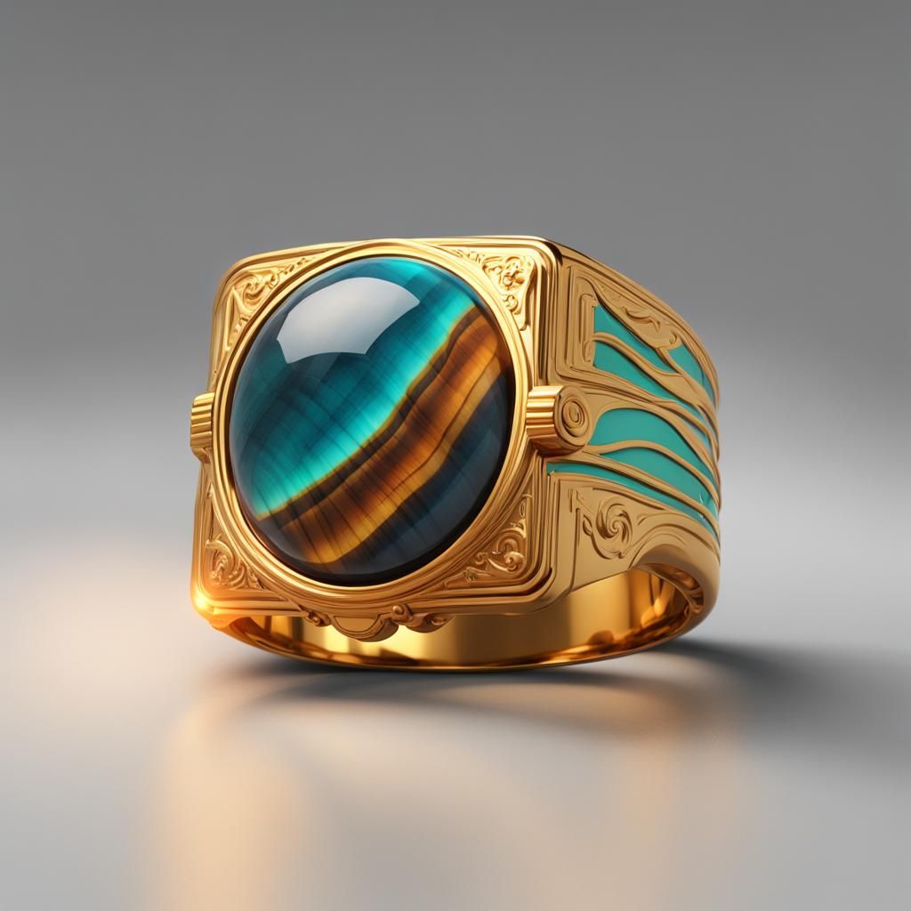 Gold Tiger Eye Ring in Digital Art Style