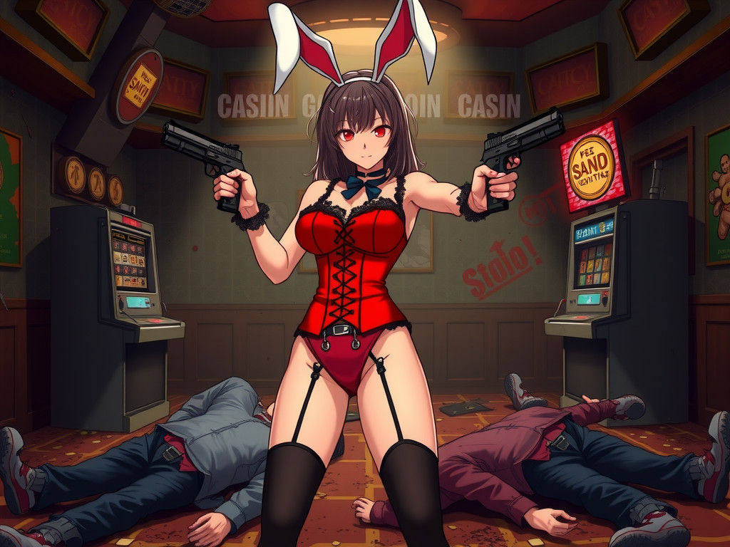 Bold Anime Heroine Bunny Girl in Crimson Red Corset