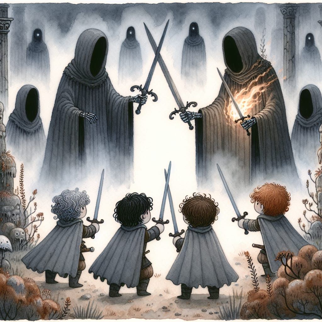 Eerie Fantasy Battle in Watercolor Style