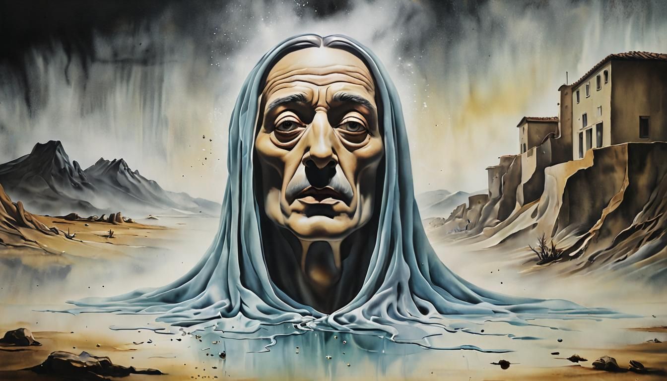 Surreal Ghost Emerges from Desert, Watercolor Style