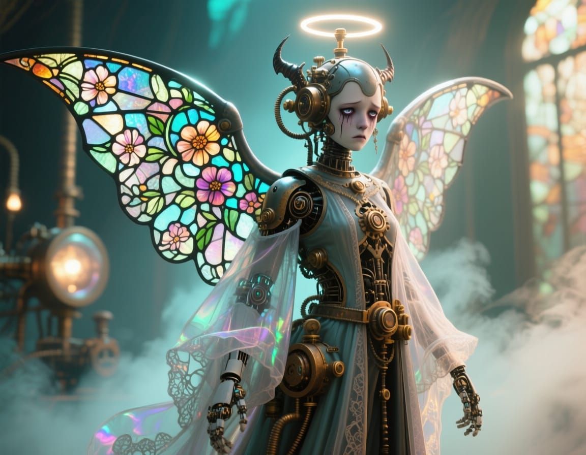 Fragile Angel Stained Glass Floral Gossamer Filigree Wings H...