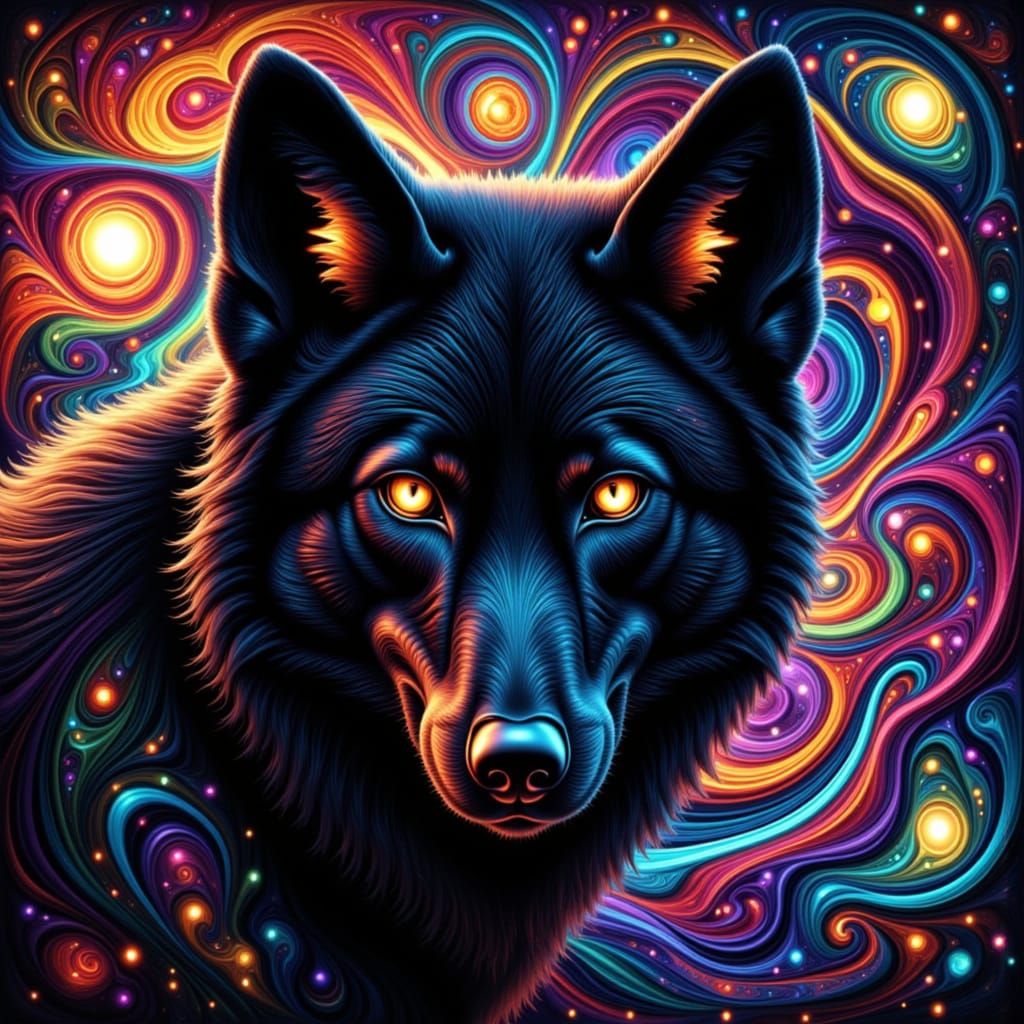 Black Wolf with Sound Waves and Swirls