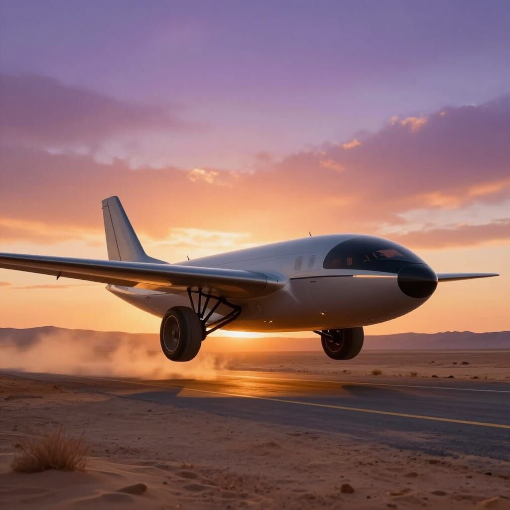 Futuristic Aeroplane Car in Desert Landscape