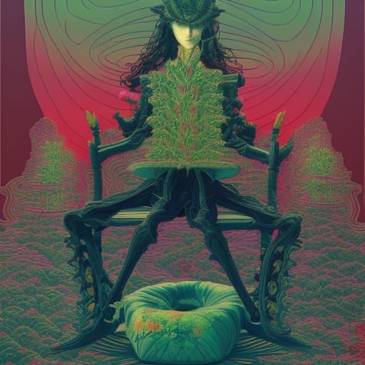 Synthwave Cowboy in Cannabis Chair: Fairytale Art