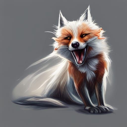 Laughing Gray Fox in Hyperrealistic Splash Art