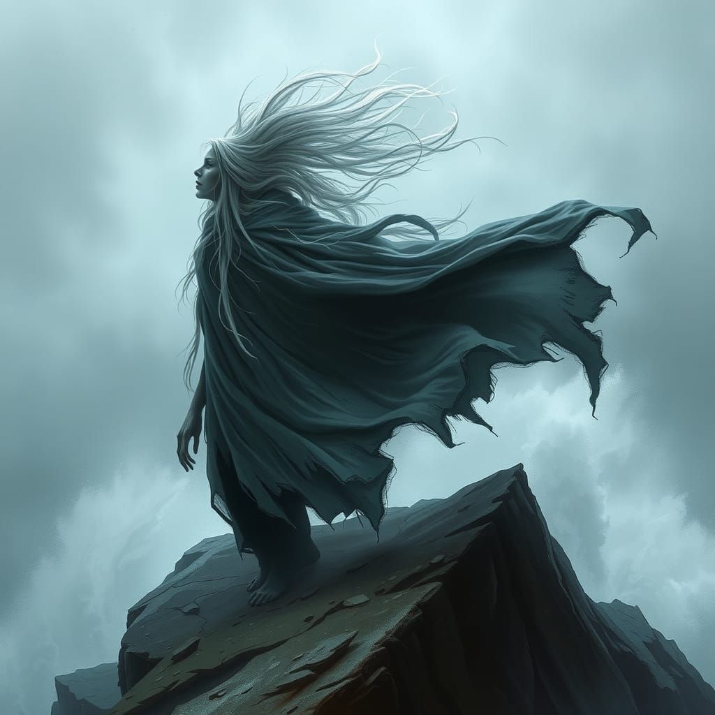 Banshee Wail on Windswept Cliff, Digital Painting
