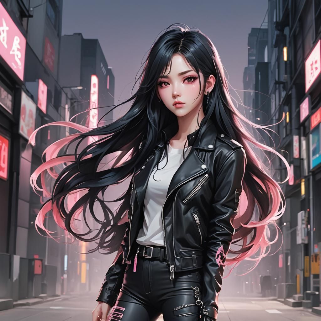 Anime Girl in Leather, Cel-Shaded 3D Art