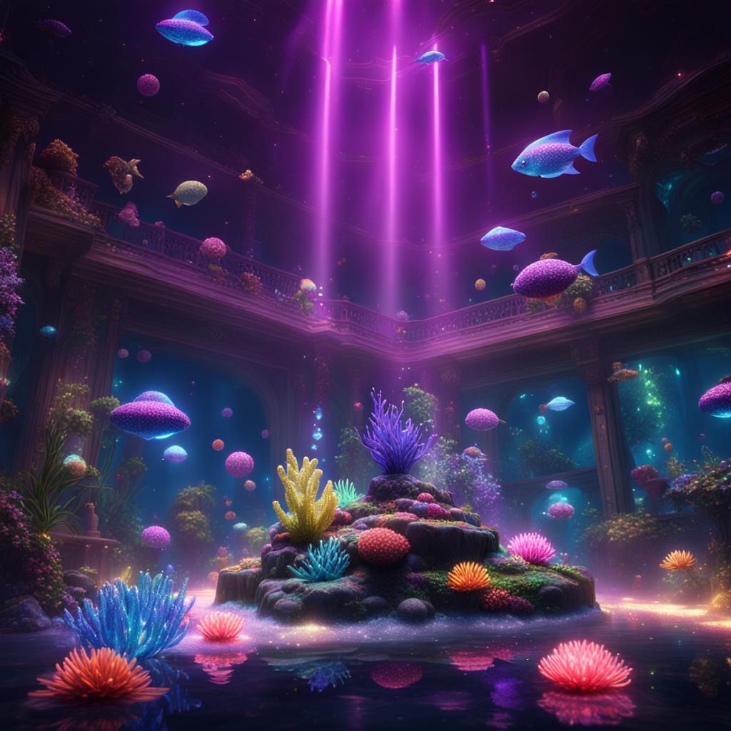 Aquarium Disco with Sparkling Crystals in Digital Art