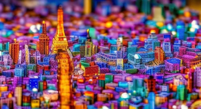 colorful Origami Planet Tabletop Metropolis diorama made from paper, 3d paper origami Sculpture of a city by paper metro...