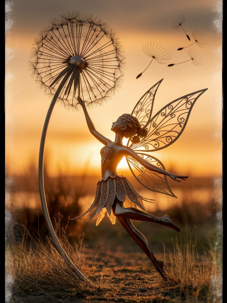 Metal Fairy Dances Under Golden Sunset