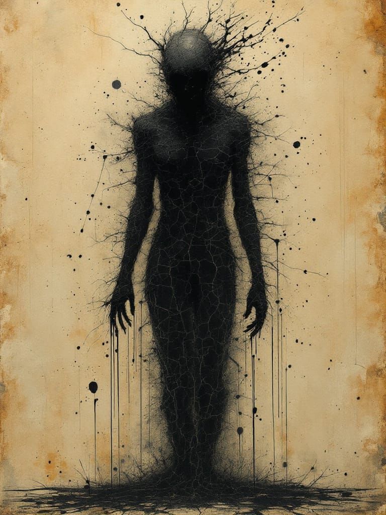 Haunting Figure in Dark Surrealist Decay