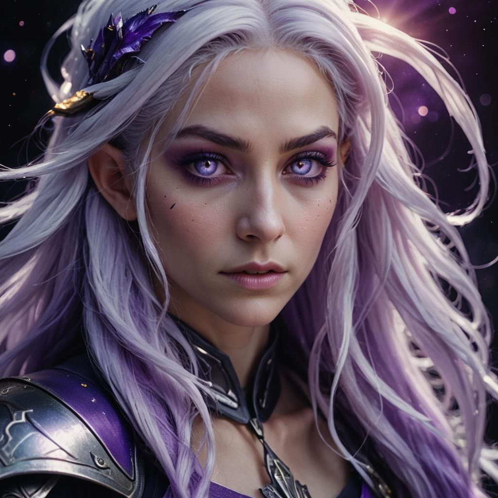 Dramatic Space Elf Portrait with Flowing Hair