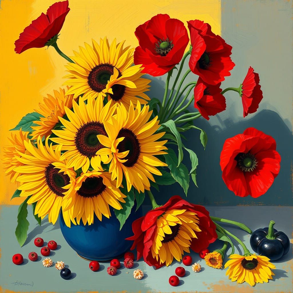 Vibrant Still Life Painting in Post-Impressionist Style
