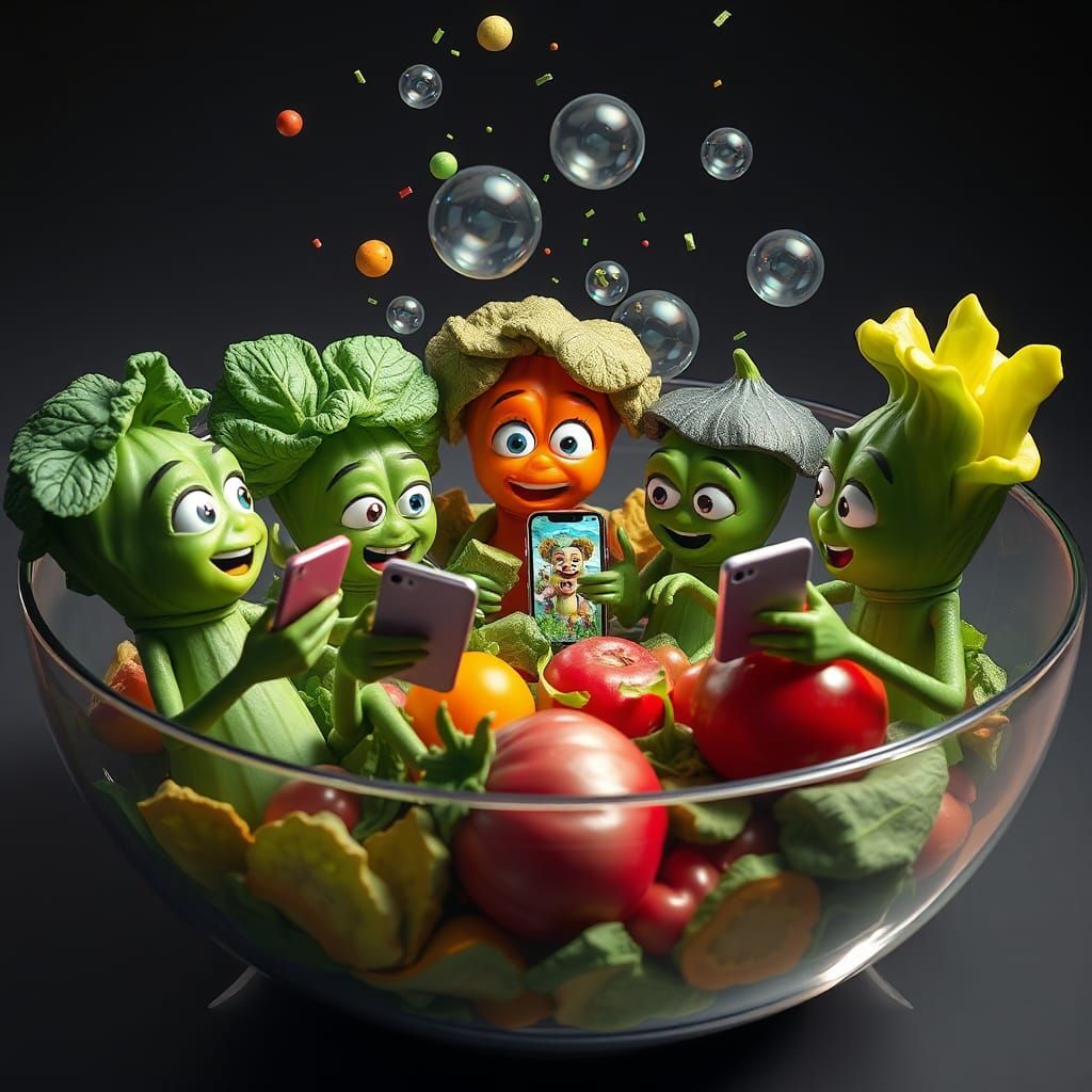 Vegetable AI Party in a Gleaming Salad Bowl