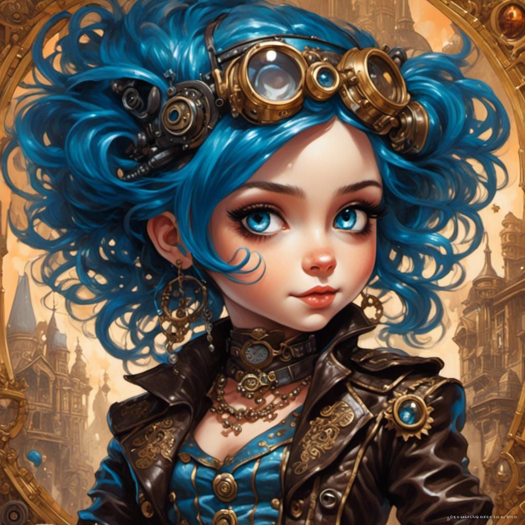 Steampunk Chibi Girl in Victorian London Painting