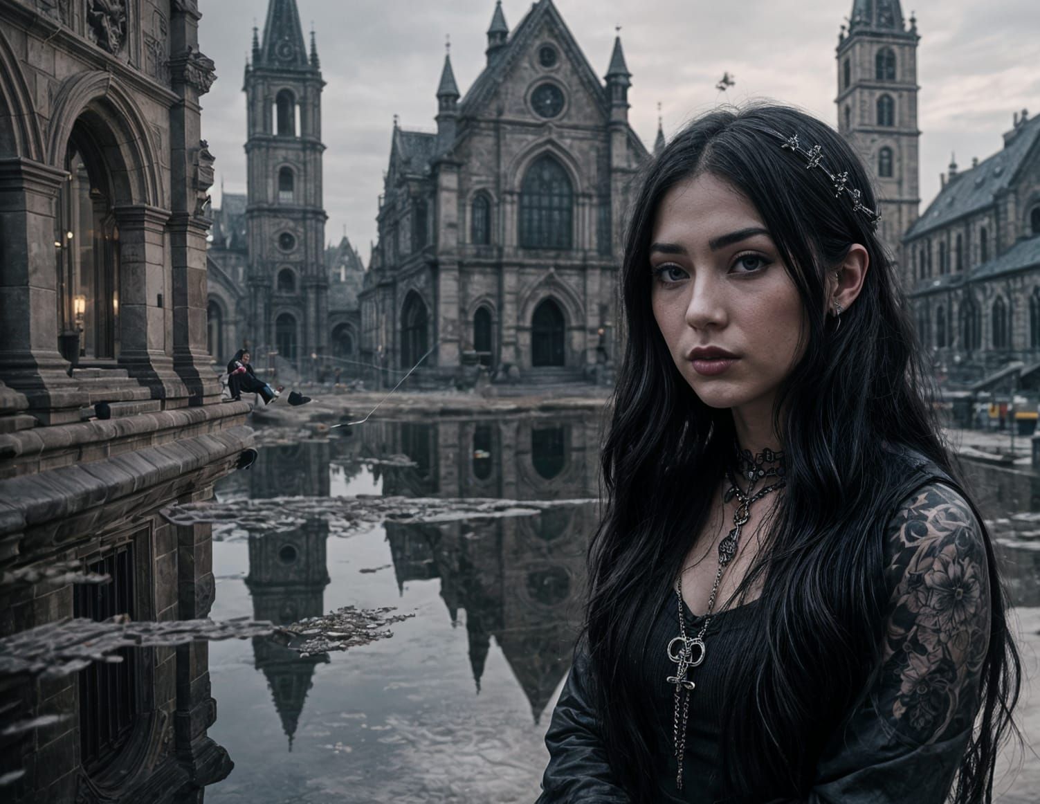 Asian Goth Witch Sees Ruined Church