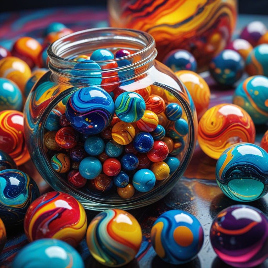Surreal Marbles in Dreamlike Psychedelic Art