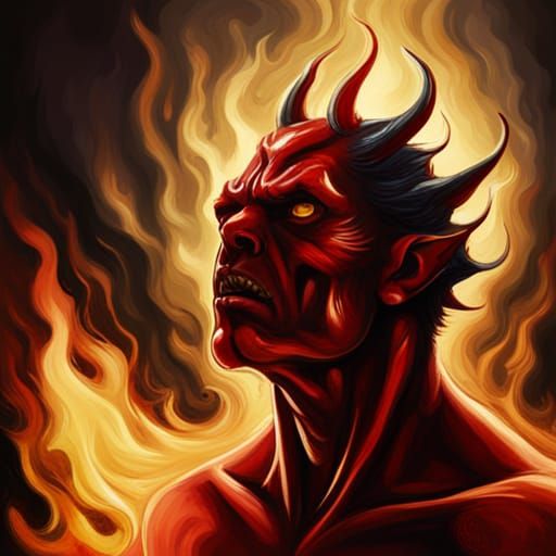 Realistic Fire Demon in Complementary Colors