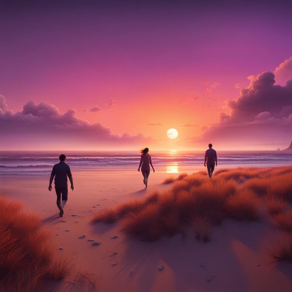 Romantic Pacific Sunset Beach Walk: Fantasy Concept Art