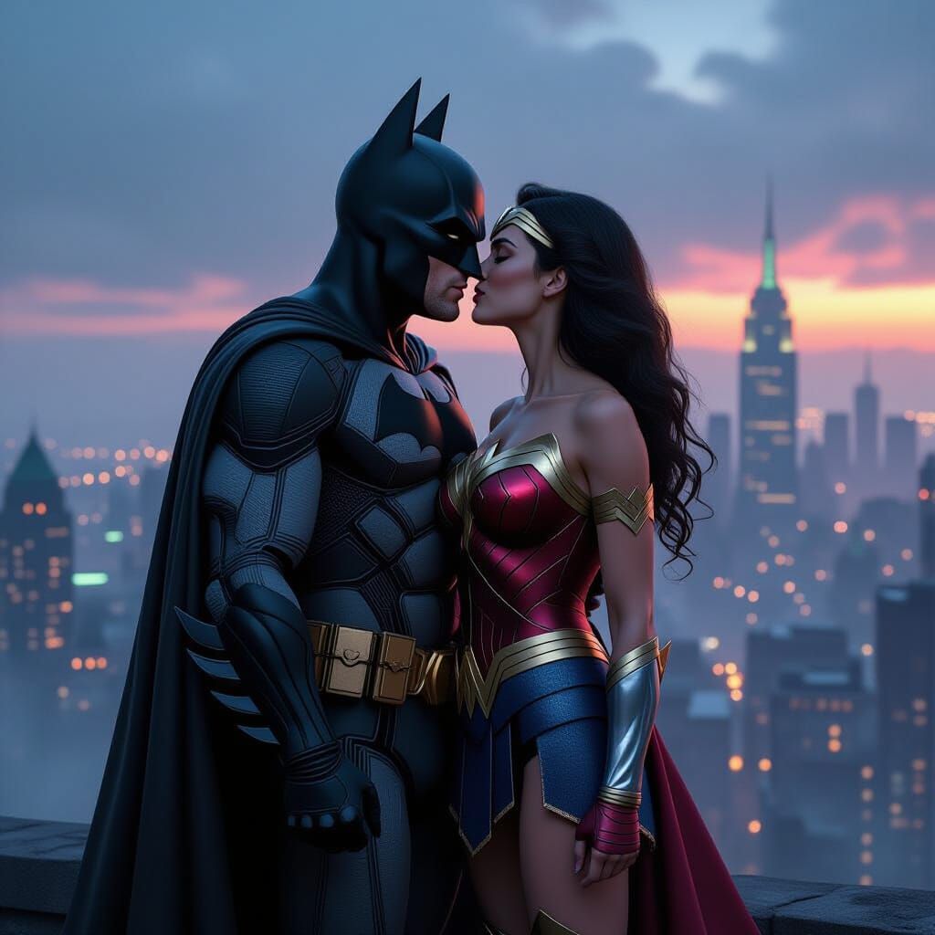 Batman and Wonder Woman's Romantic Kiss in Gotham