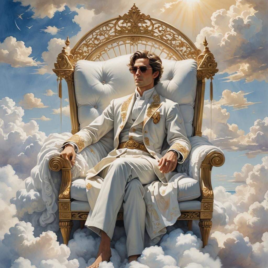 Saint Lounging in Clouds: A Whimsical Watercolor Fantasy