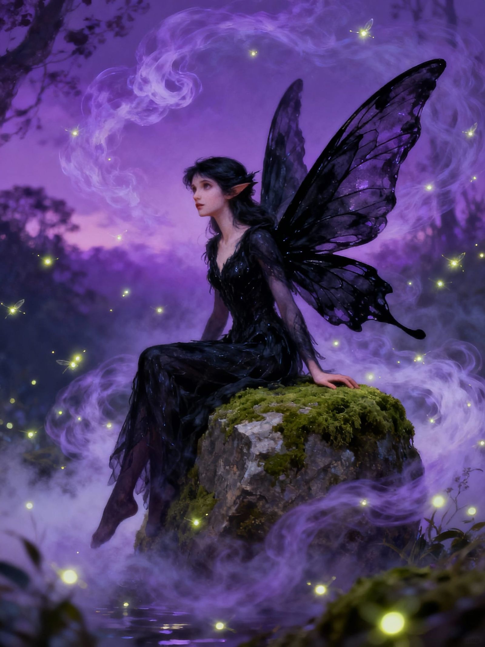 Gothic Fairy in Violet Twilight Mist