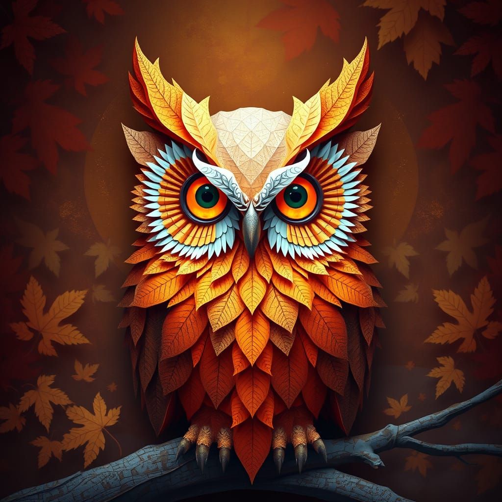 Golden Owl in Autumn Landscape
