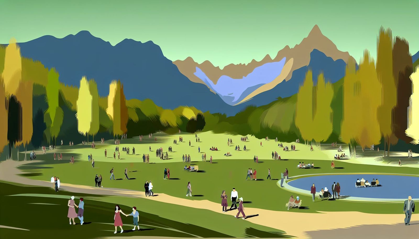 Flat Illustration of Sunday Afternoon in Mountain Park