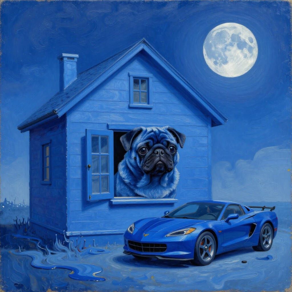 Surreal Blue Pug in a Blue World