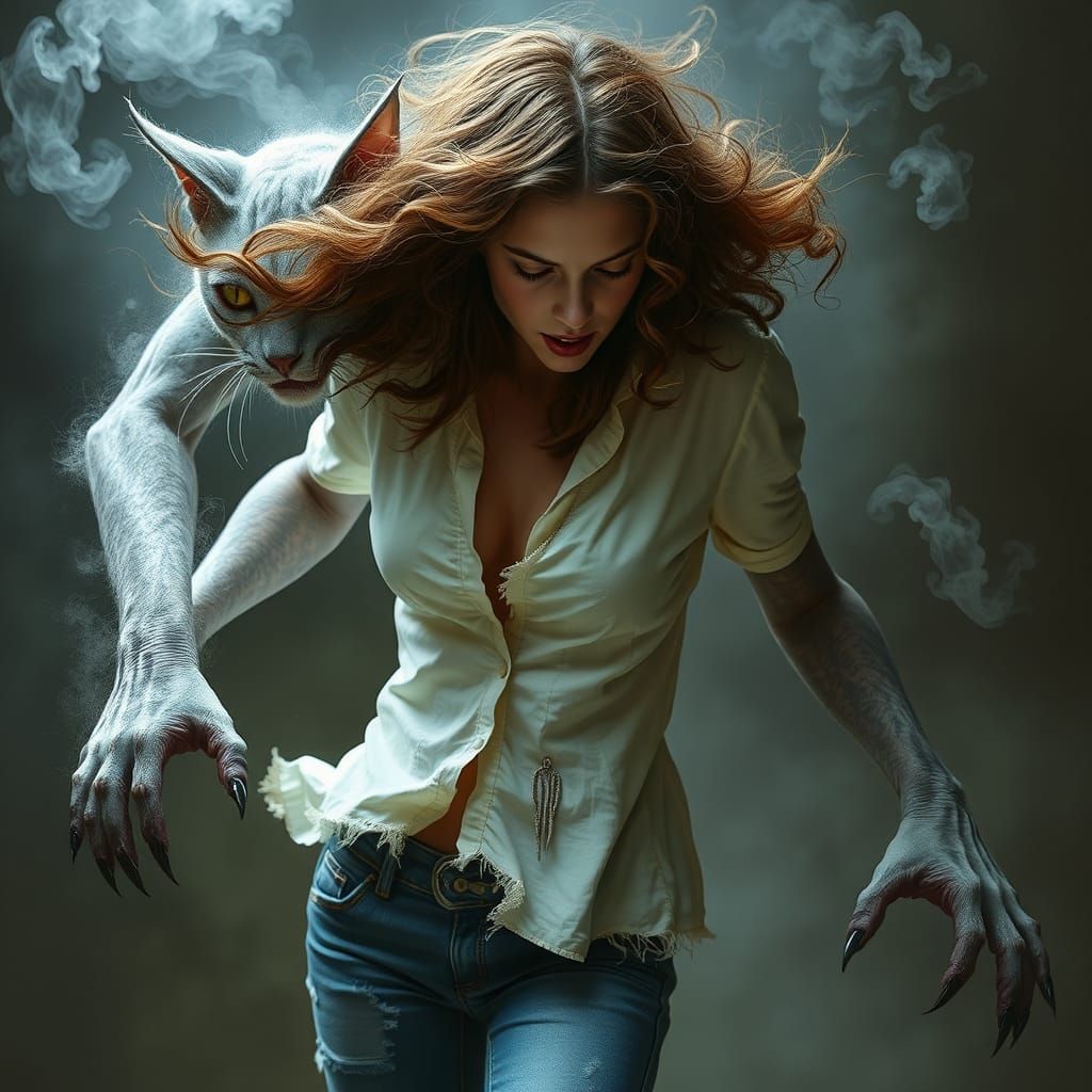 Painful Transformation: Woman Morphs into Werecat