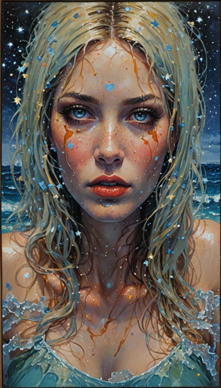 Romantic Kiss Under Sunken Stars, in Oil Paint