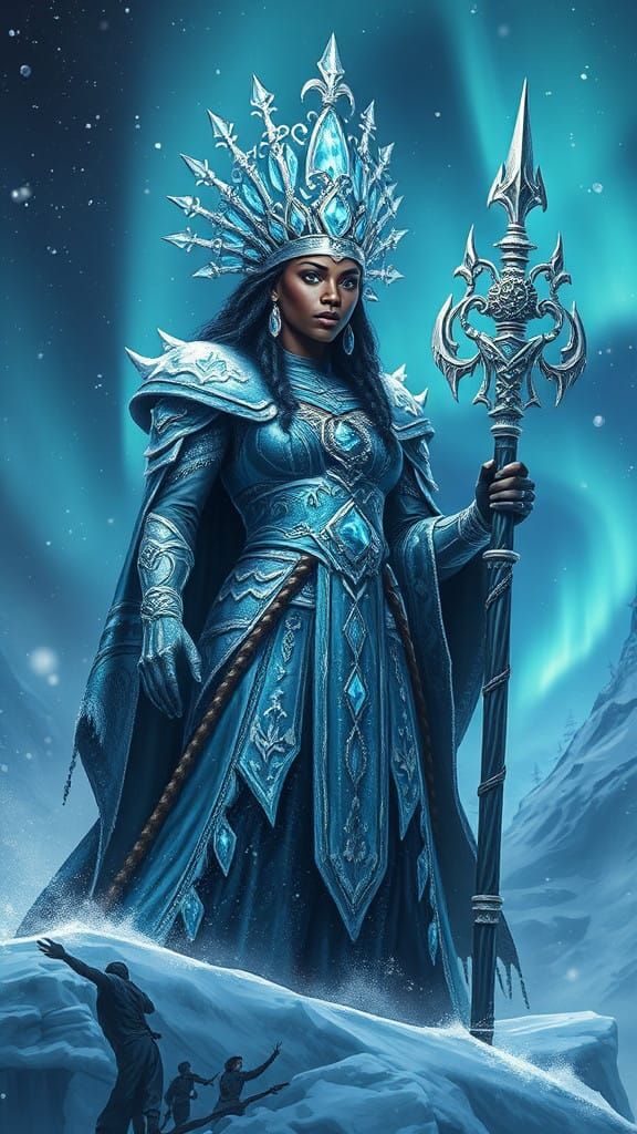 Regal African Ice Queen Reigns Supreme Under Aurora Borealis