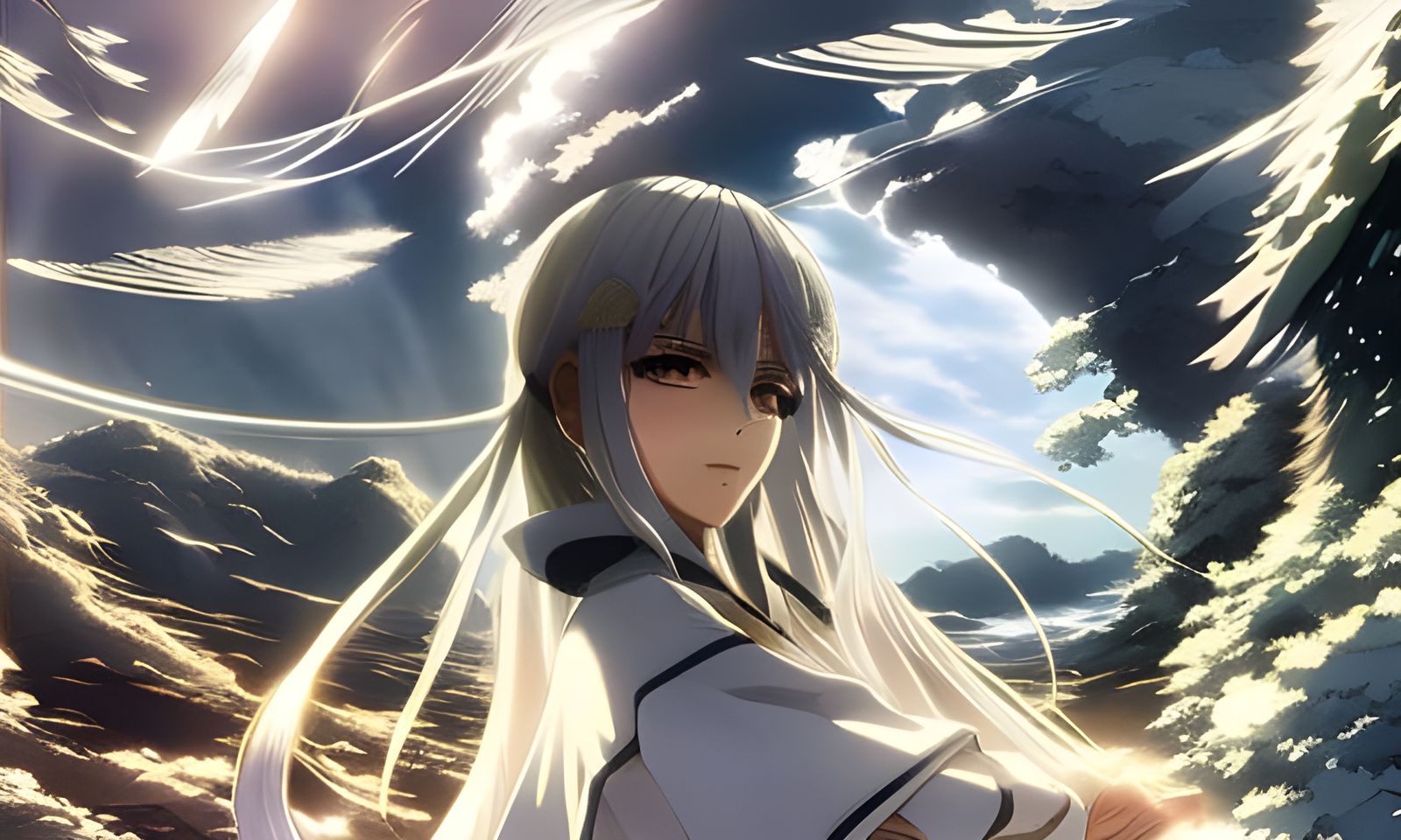 Anime Girl with White Hair in Ghibli Style