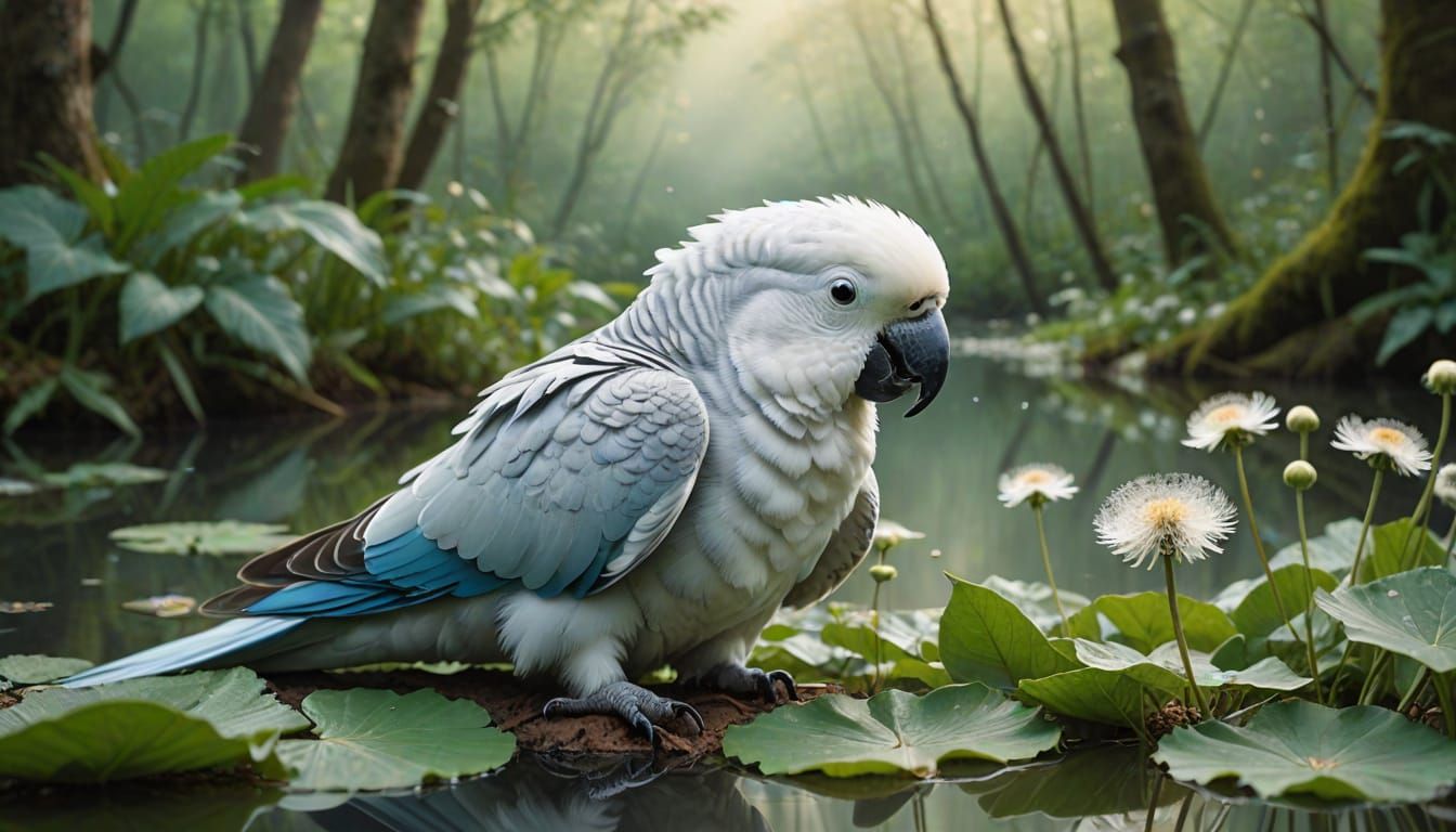 Whimsical Arctic Parrot in Forest Glade