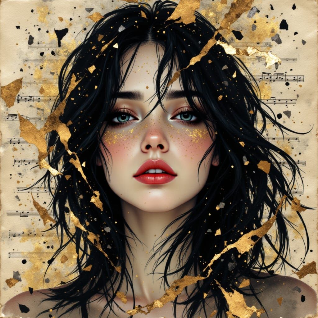 Portrait of Woman with Gold and Silver Leaf Accents