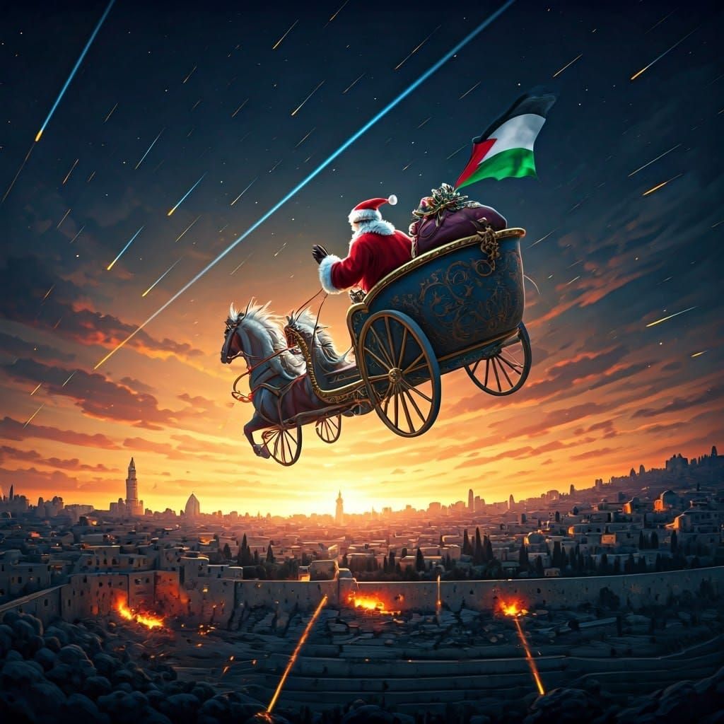 Santa Claus Escapes Jerusalem in Golden Chariot, Palestinian...