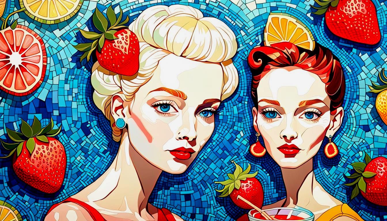 Cosmati Mosaic Portrait in Mixed Media Collage