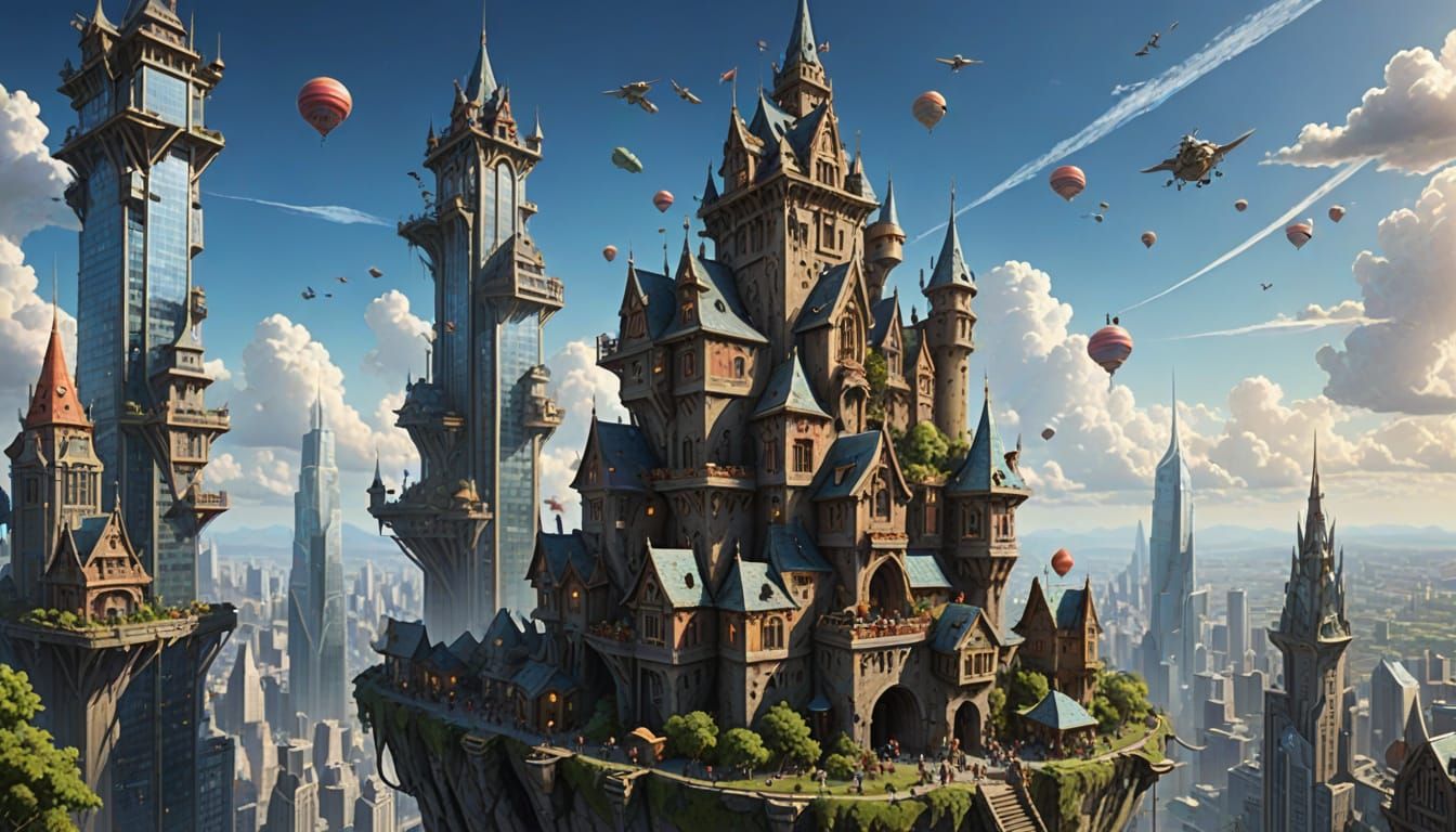 Fairy Builders Constructing a Skyscraper in Fairycore Style