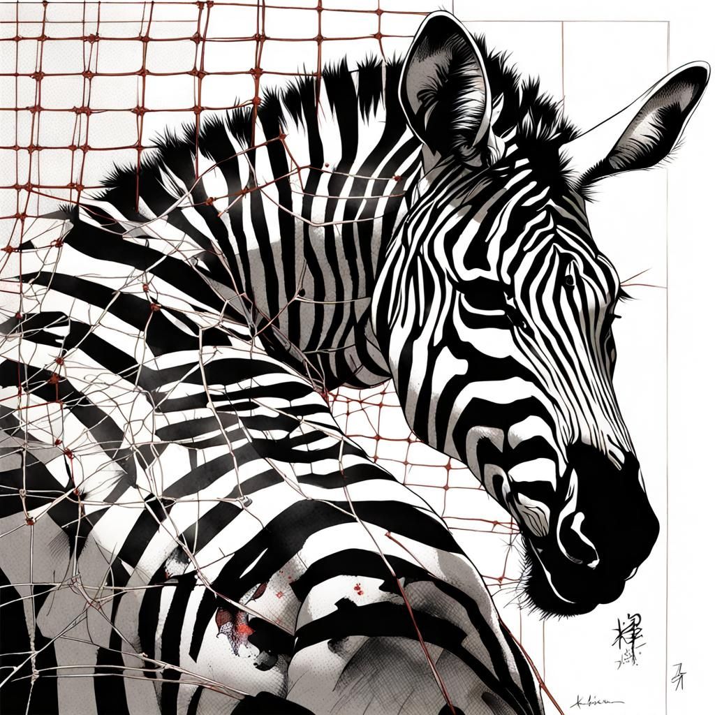 Cosmic Zebra Caught in Spiderweb, Detailed Illustration