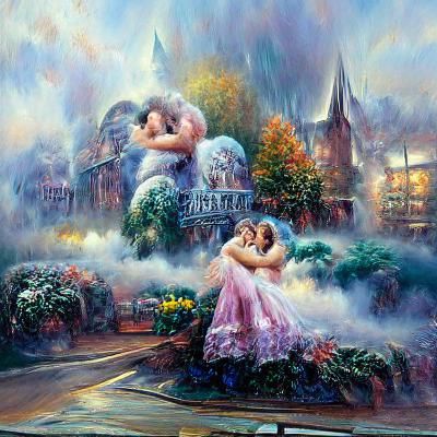 Ethereal Fantasy Scene of Love in Mist